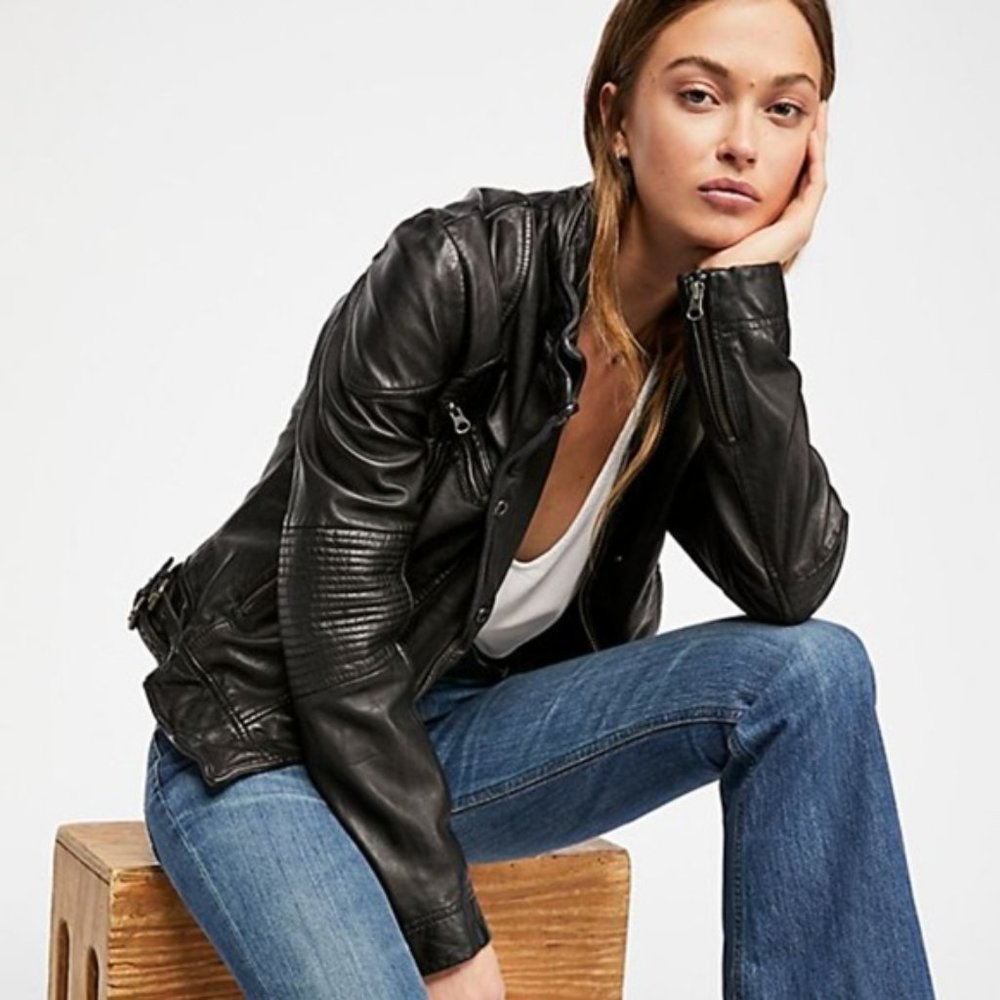 Free People | Fitted & Rugged Black Leather Jacket